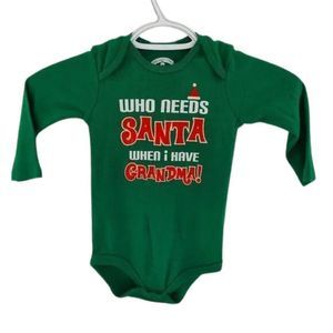 18M Christmas Onesie Unisex, "Who Needs Santa" Christmas Green Perfect Condition